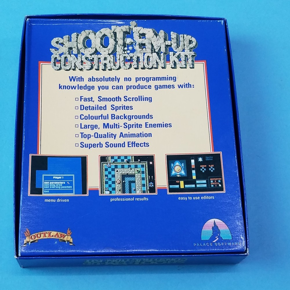 Shoot Em Up Construction Kit Box & Manual for Commodore Amiga Computer, 2 Disks