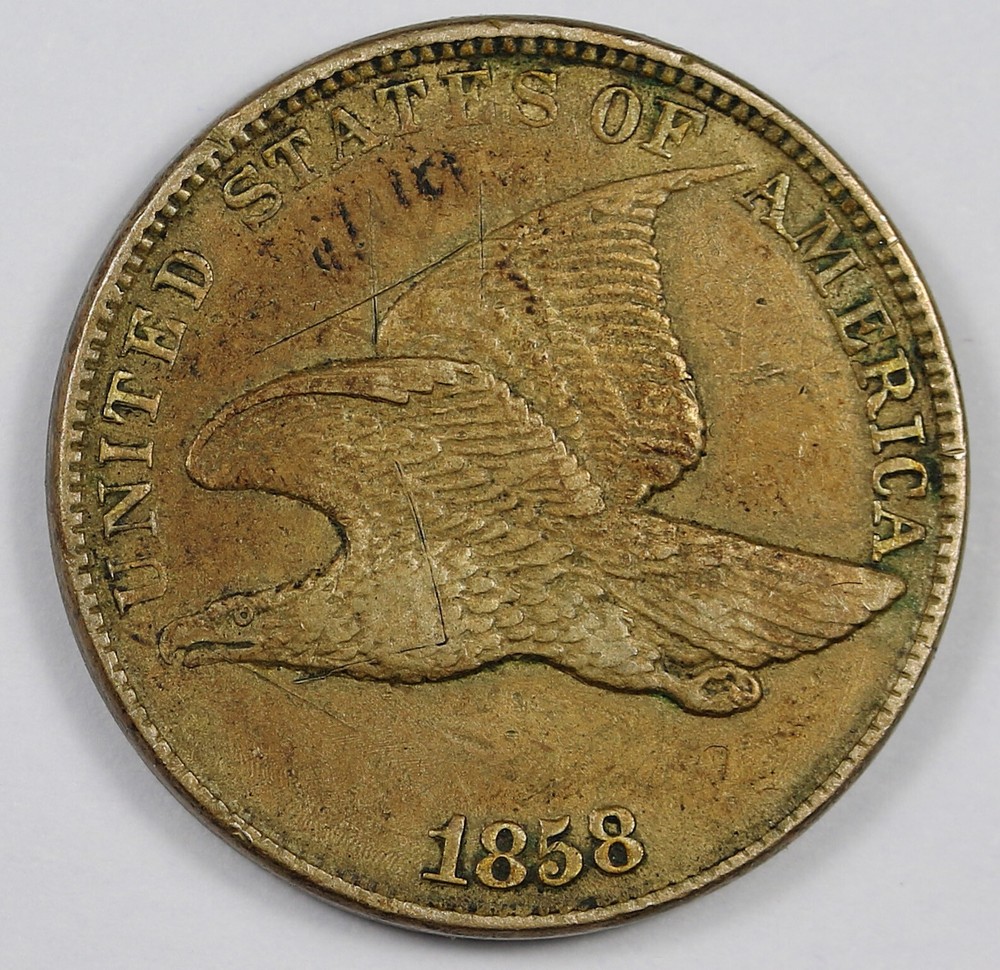 1858 Flying Eagle.  Natural Uncleaned.   XF.  168284
