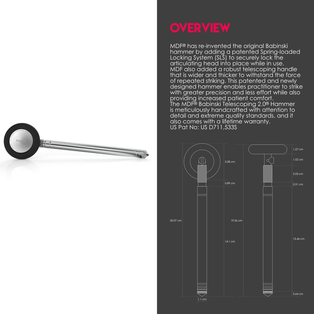 , Babinski Telescoping 2.0® Neurological Reflex Hammer with Built-in Brush fo...