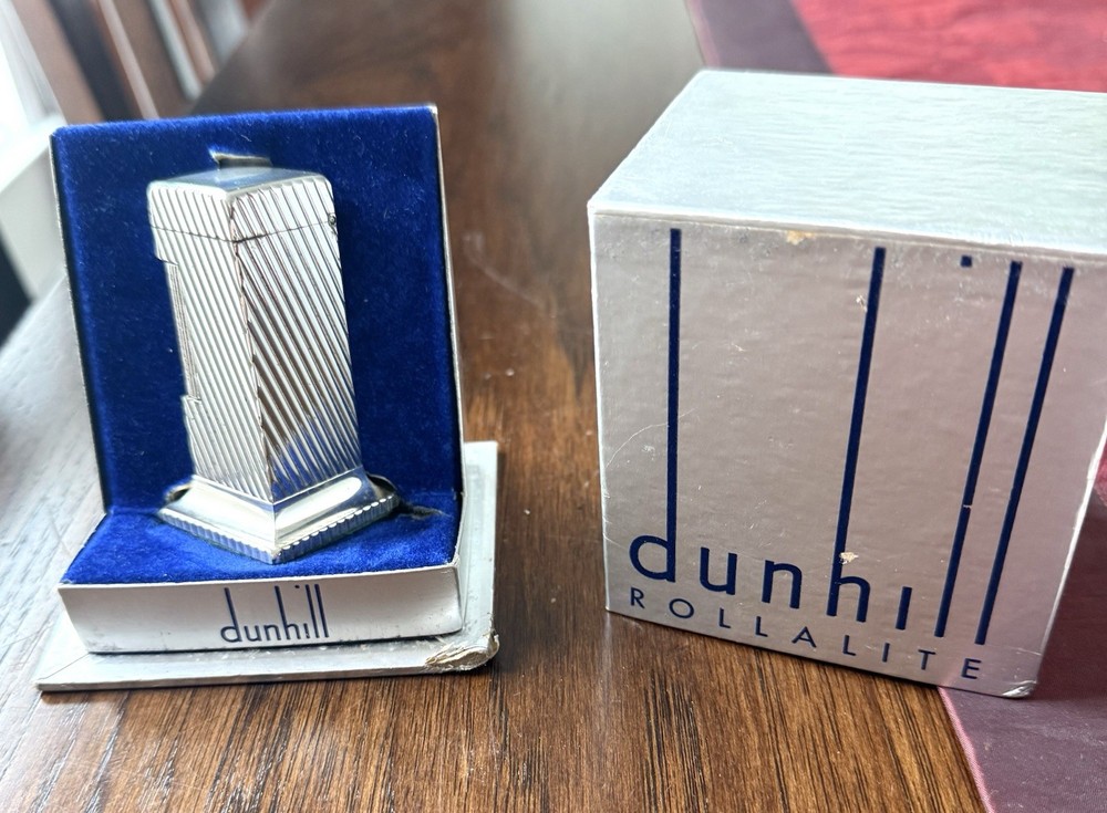 Rare Vintage Dunhill Rollalite Silver Plated Table Lighter With Original Box