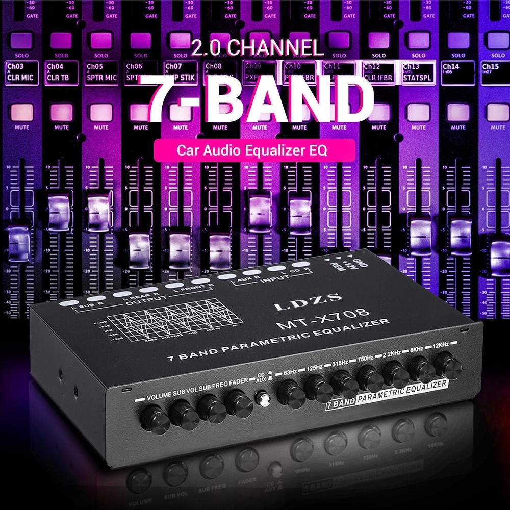 EQ Car Amplifier: 7-Band Graphic Equalizer, Subwoofer Output