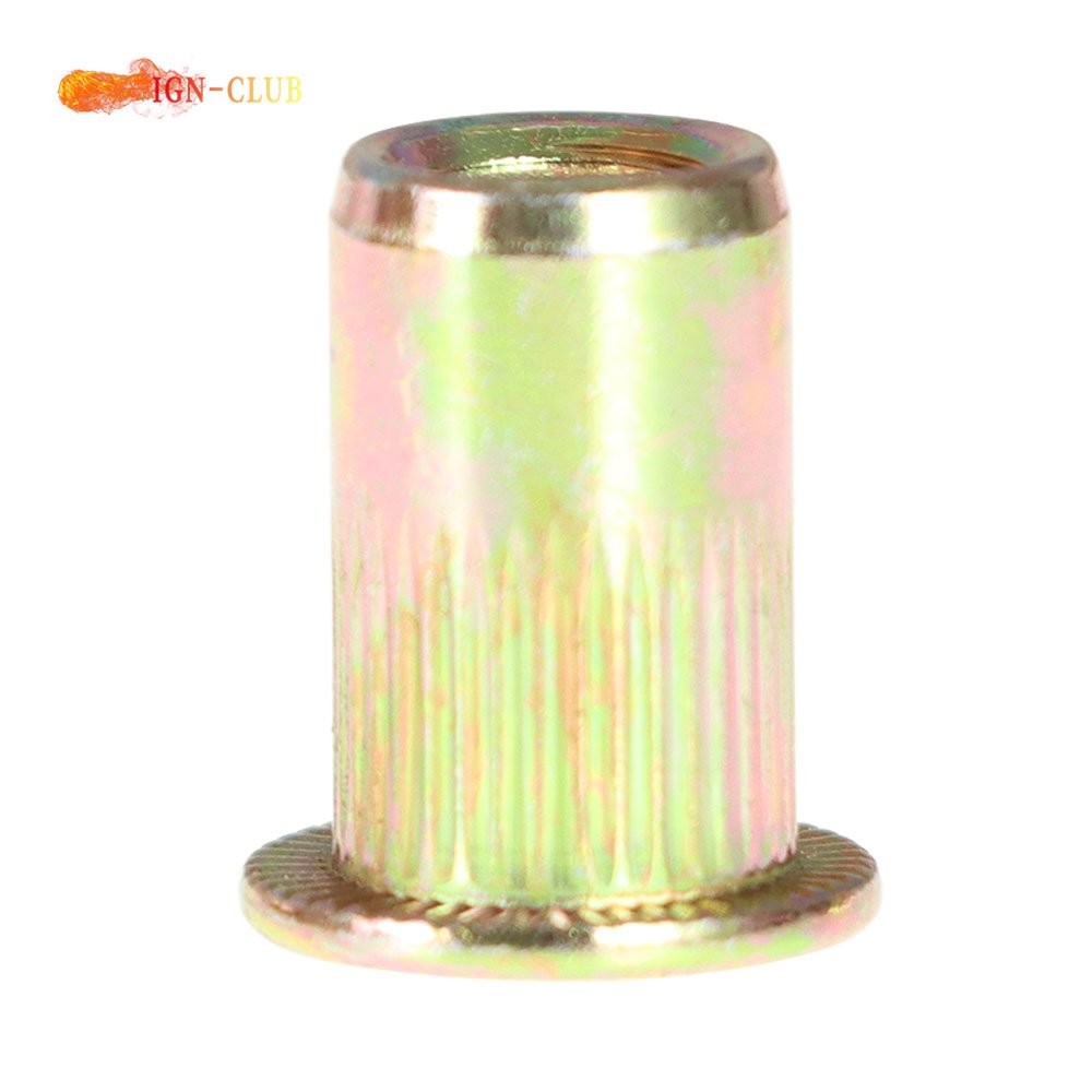 100 × M6 Metric Carbon Steel Rivet Nut Flat Head Threaded Insert Nutsert Flat