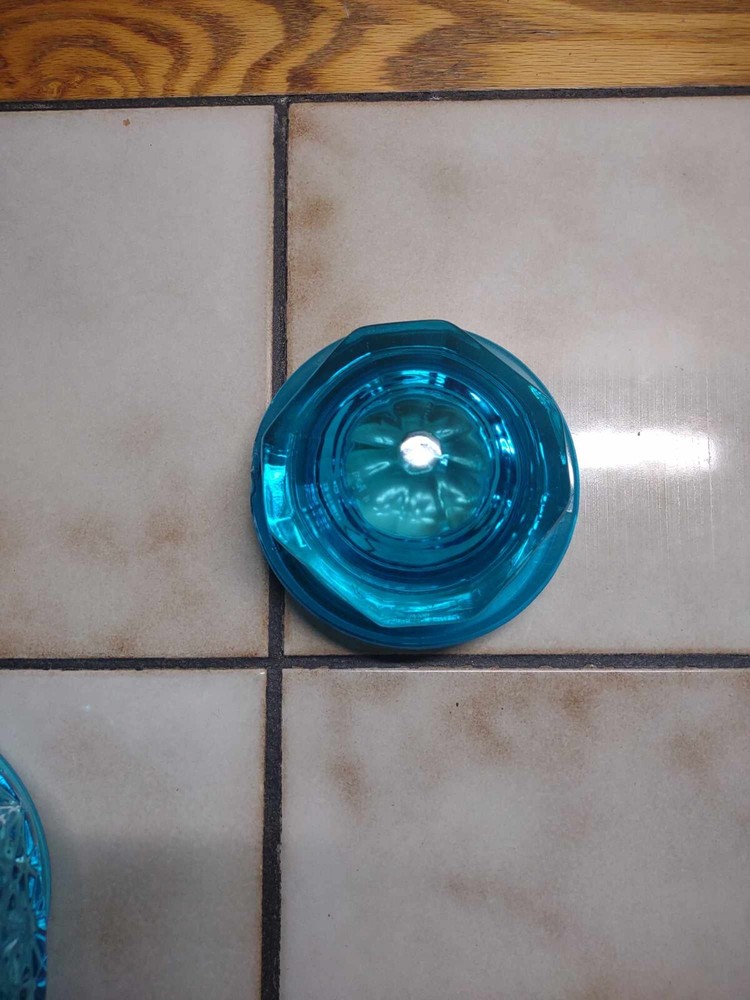 Vintage LE Smith Blue Glass Daisy and Button Jar 8"