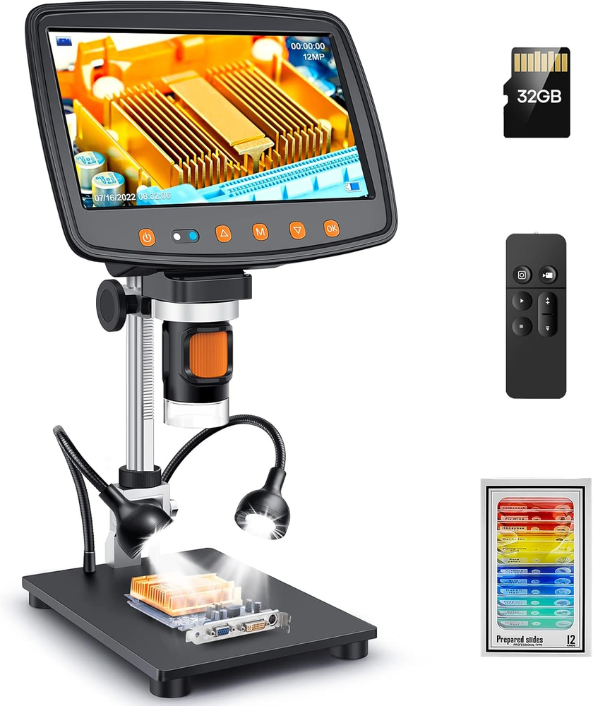 1500X Magnification Soldering Microscope with HDMI, 7" LCD Digital Microscope