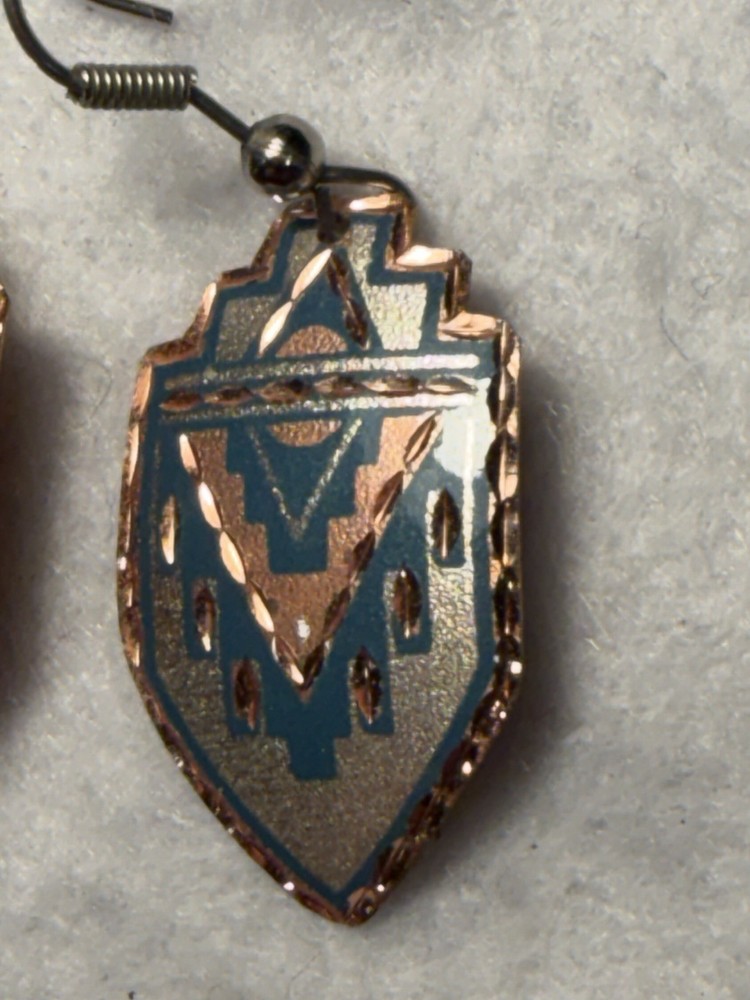 Teal Blue Copper Native Hand Made Earrings