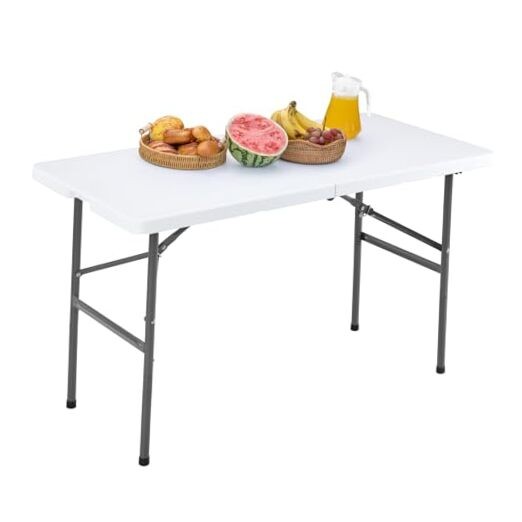 Folding Table Plastic Portable Fold-in-Half Table Heavy Duty for Camping 4 FT