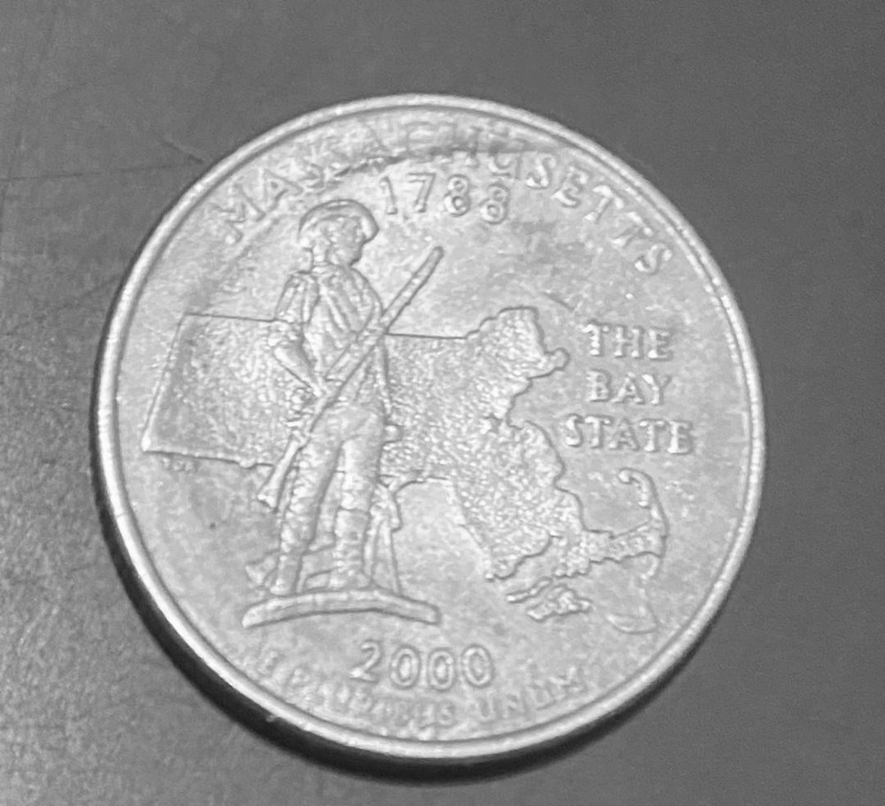 2000-P ~ Massachusetts State Quarter ~ Die Clash Reverse & Grease Face & Back