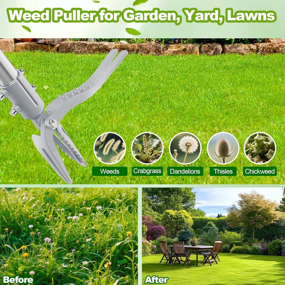 Weed Puller Tool with Gloves, Long Handle Stand Up Weed Tool, Heavy Duty Weeder