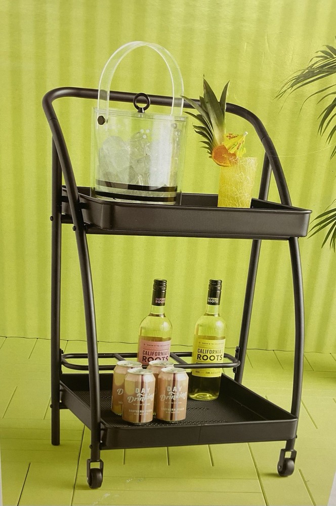 Metal Mesh Rolling Bar Serving Cart Black