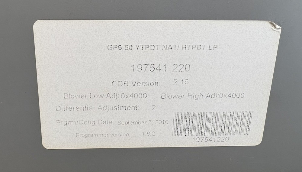 Lochinvar 100111182 A.O. Smith Controller 220 Configuration 9006420005 NOS