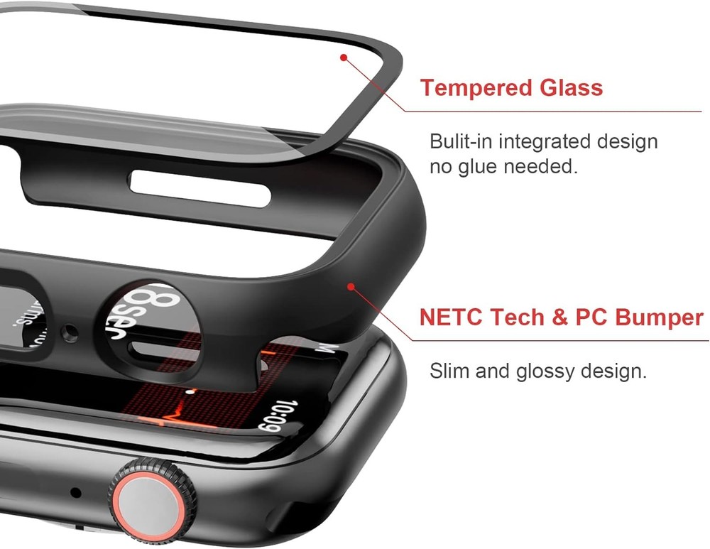 2 Pack Case with Tempered Glass Screen Protector for Apple Watch 45mm Slim Guard