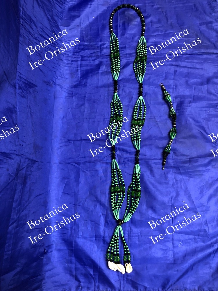 Juego de Collar e ilde de Ogun Oggun cabecero en cristal religion yoruba ifa