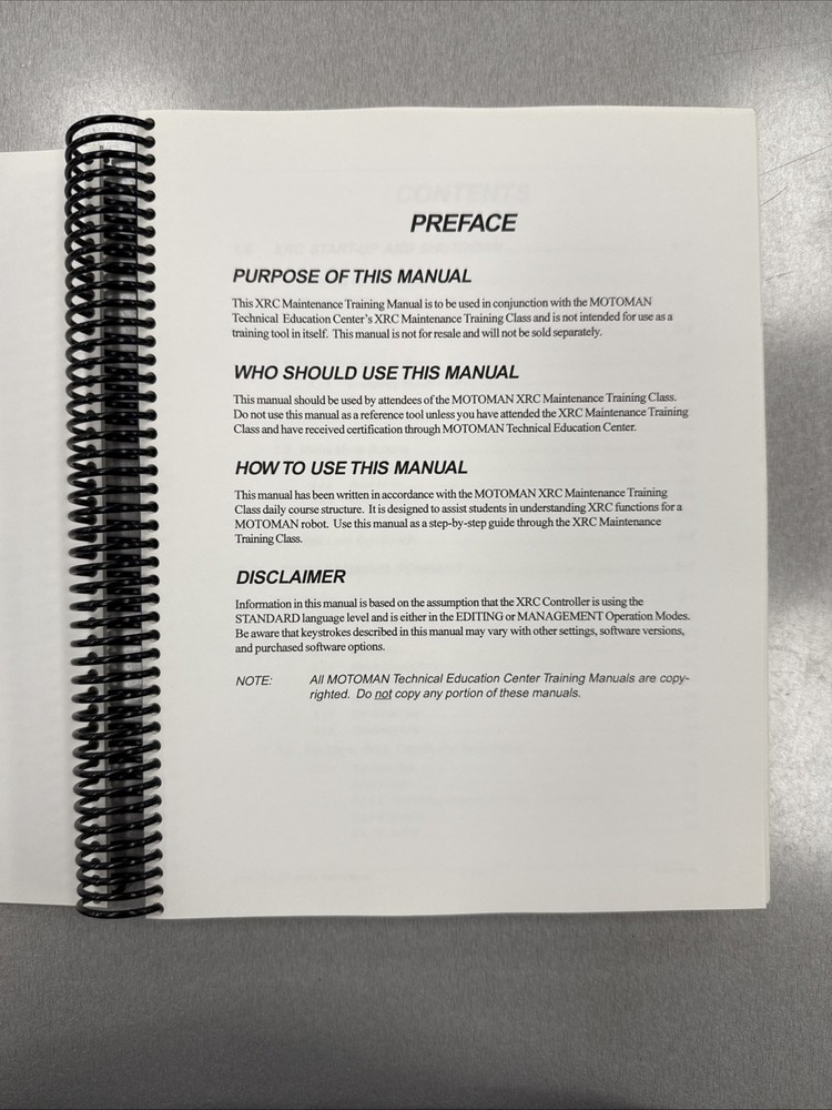 Yaskawa motoman XRC Robot Controller Maintenance Training Manual 1999