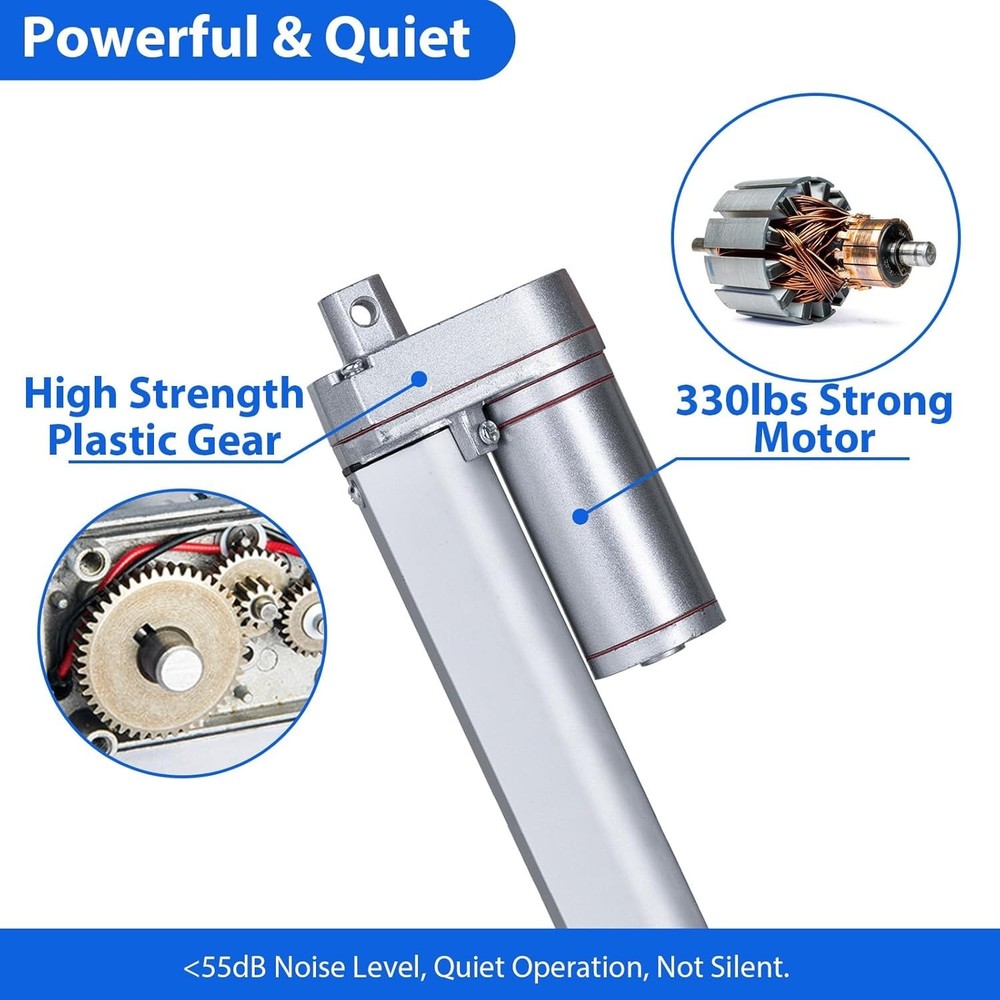 Durable 12V 330lbs Linear Actuator with Low Noise Operation & Mounting Brackets