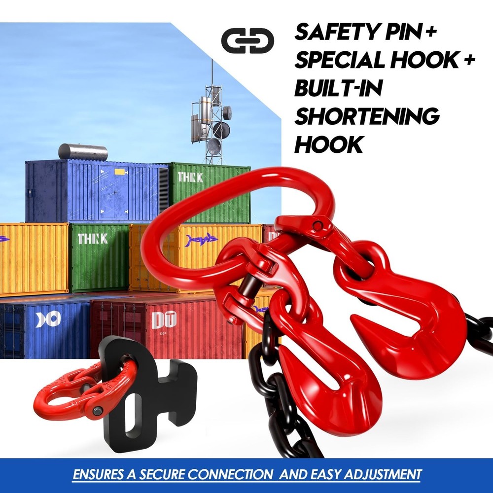 Shipping Container Loading Chain (1/2" x 5'), Container Chain Bridle Hooks G8...