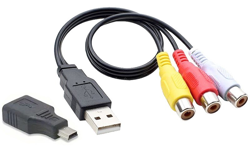 3 RCA AV To USB Mini USB Input Output Adapter Cable For STB Camera TV Stick