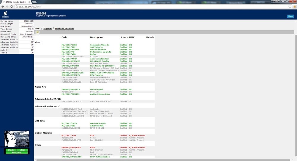 TANDBERG ERICSSON EN8092 HD SDI MPEG-4 AVC HTTP AUTHENTICATION ENCODER AC3