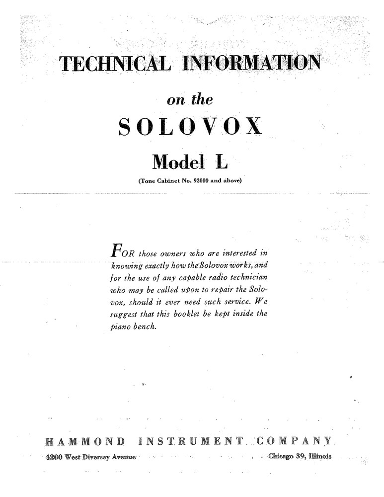 Hammond Solovox Model L Technical Manual on CD