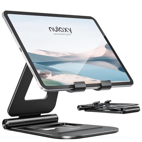 iPad Stand with Cord Holder, Fully Adjustable Foldable Desktop Tablet A-Black