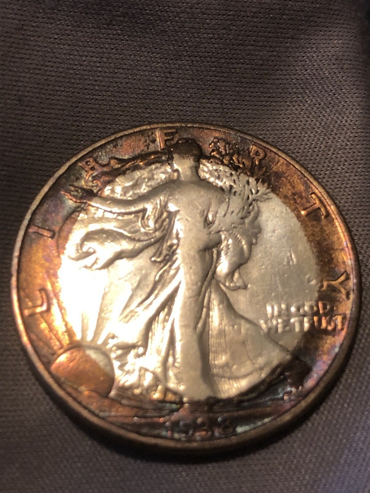 1938 Walking Liberty Half Dollar Rainbow Toned