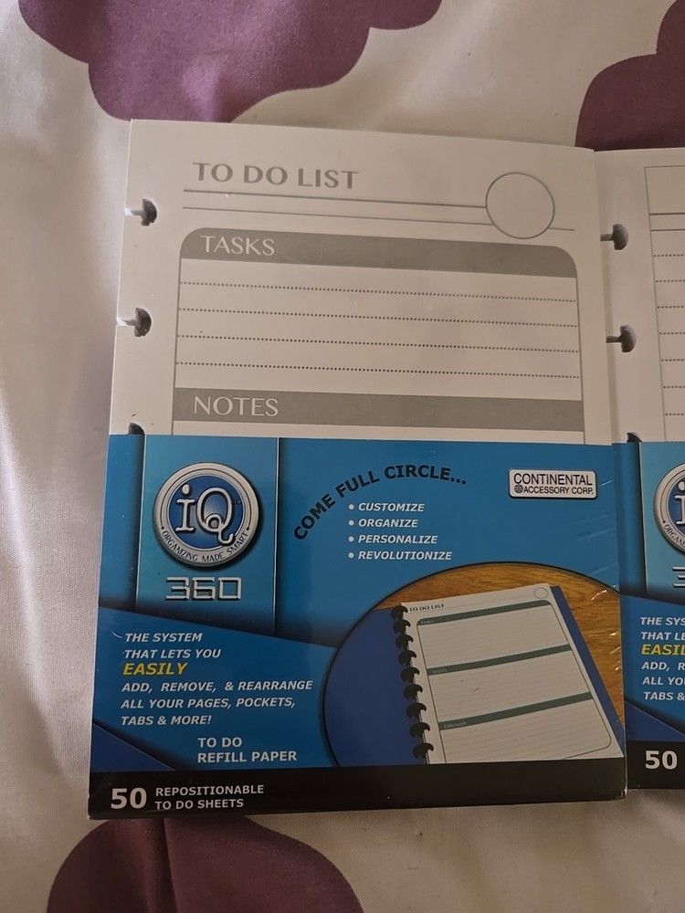 iQ 360 Customizable Notebook System 2 Refill Sheets & To Do List B46