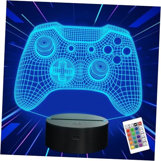 Gamepad 3D Illusion Lamp, Controller Night Light with Remote Control + Game3