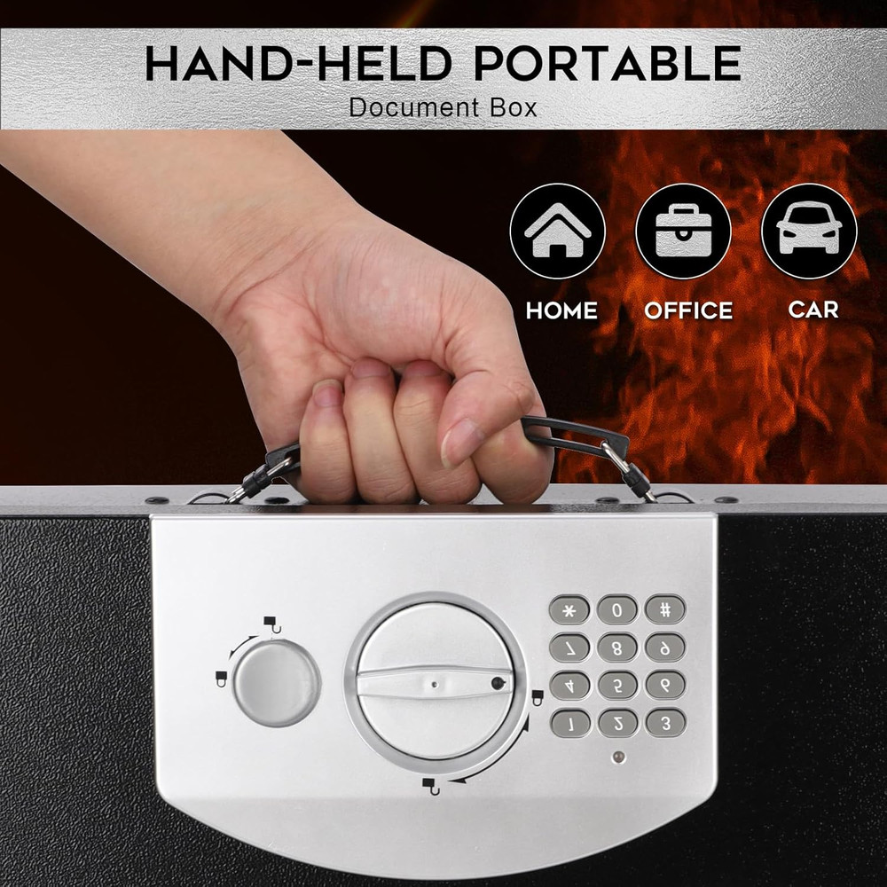 Portable Metal Safe Box with Digital Code Lock,Fire Resistant Storage for Docume