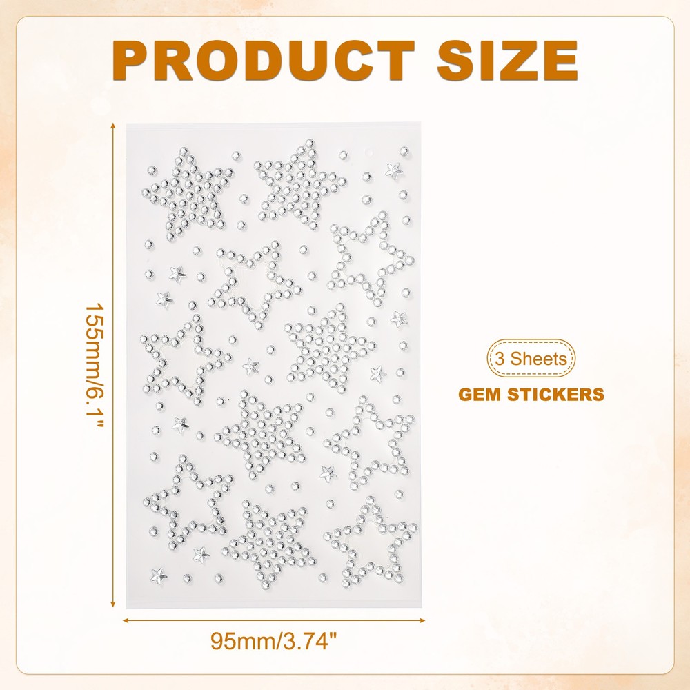 3Sheets Star Gem Sticker, Face Gem Stickers, Silver