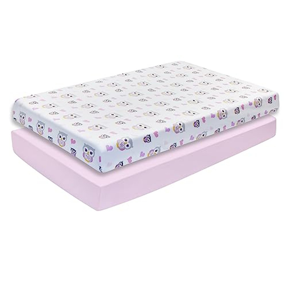 2PK Crib Sheets - Owls and Pink