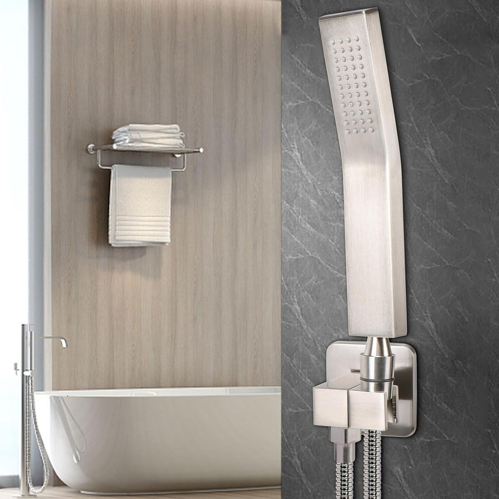 Wall Supply Elbow with Handheld Shower Holder - Solid Brass Square Shower Bracke