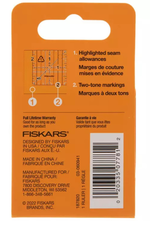 Fiskars Square Sewing Ruler - 2.5" x 2.5" New