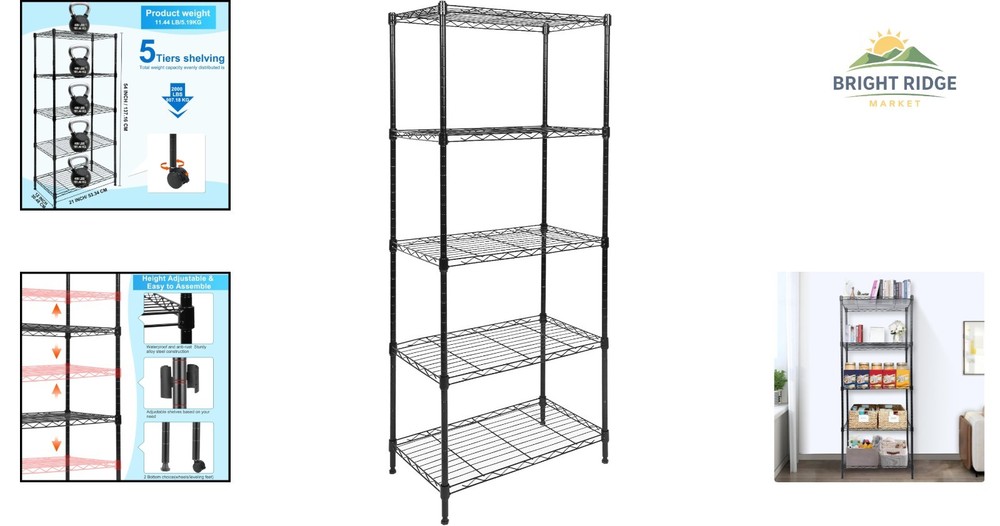 Rust Proof Wire Shelving Unit with Wheels, 5-Tier Adjustable Storage Solution