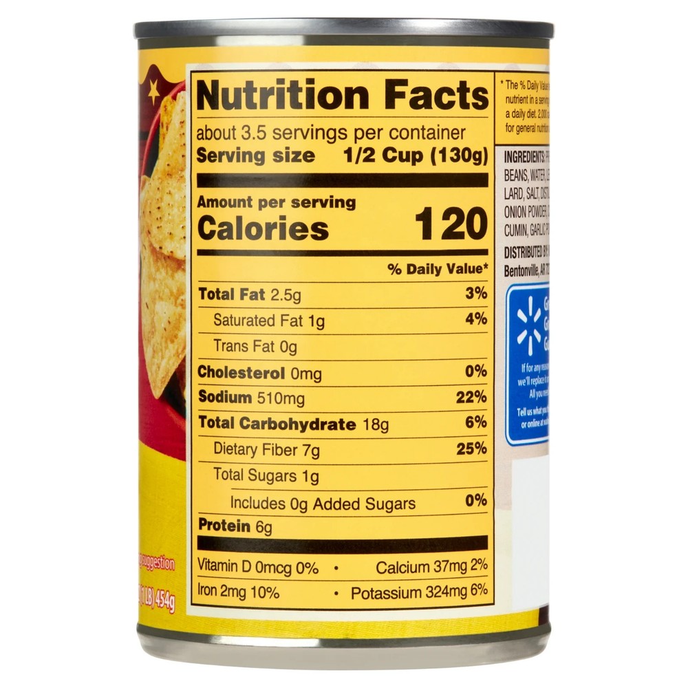 (6 pack) Great Value Traditional Refried Beans, 16 oz