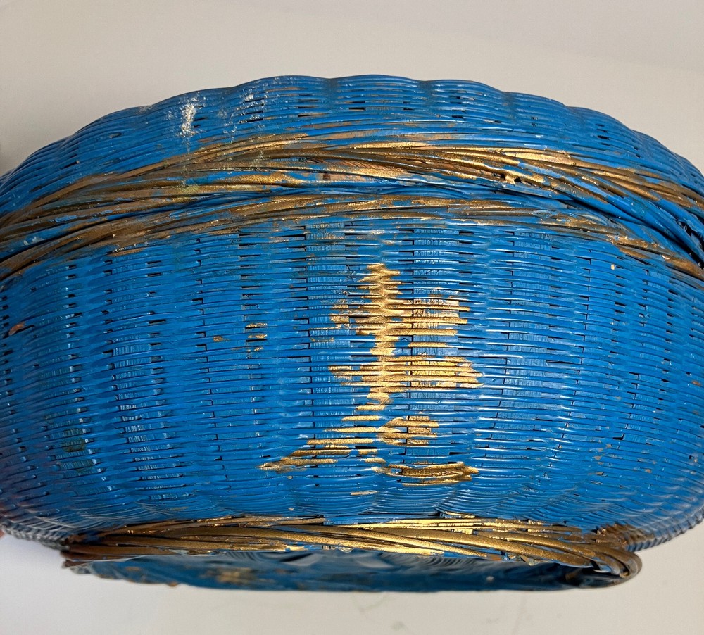 Hand Painted Vintage Round Sewing Basket
