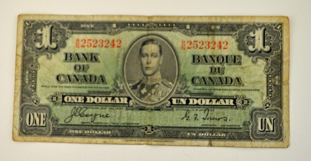 1937 Issue $1.00 CANADA Bilingual note King George Original WWII