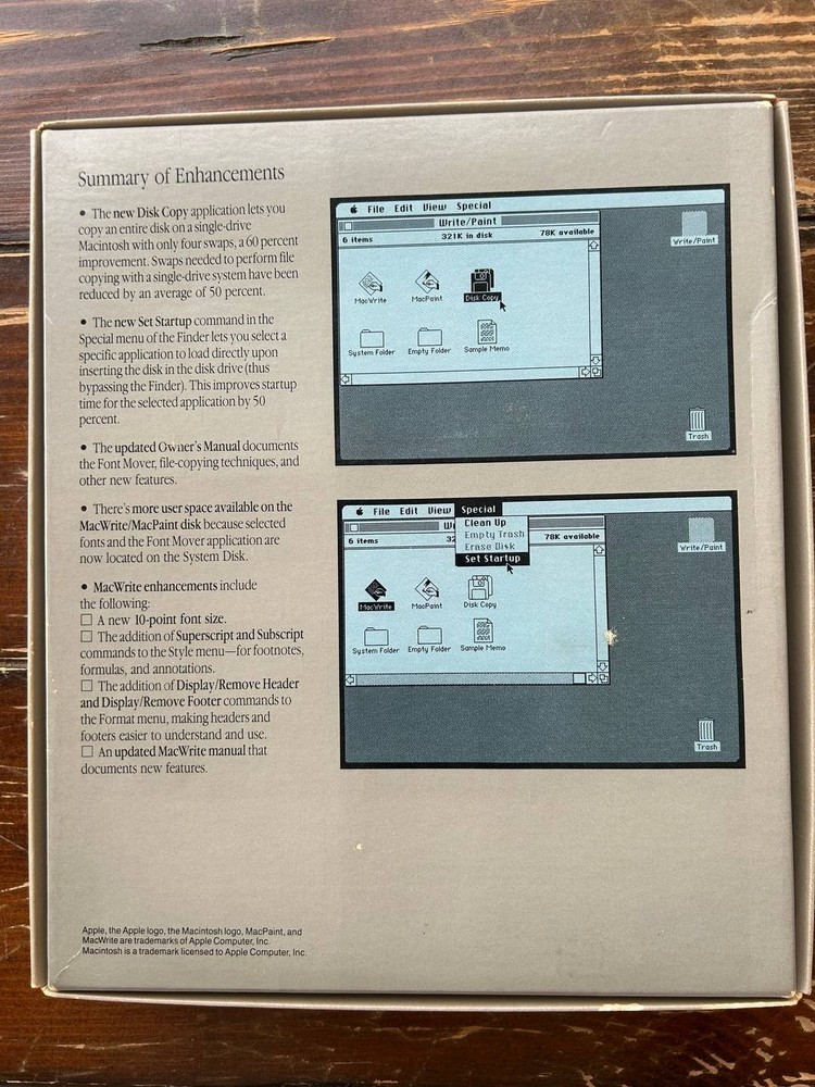Apple Macintosh MacWrite. MacPaint. Mac software 1984 128K