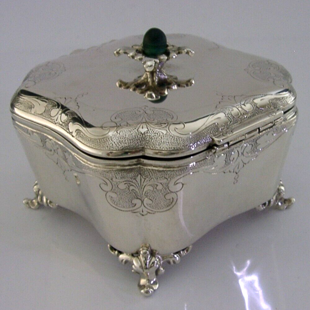 BEAUTIFUL ITALIAN SOLID SILVER TABLE JEWELLERY BOX c1934-c1944 ANTIQUE 218g