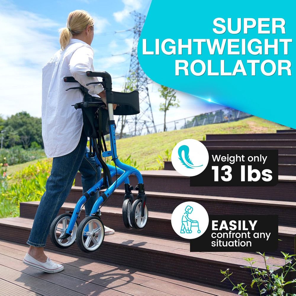 Super Lightweight Rollator Walker for Seniors, Foldable Rolling Walker with Seat