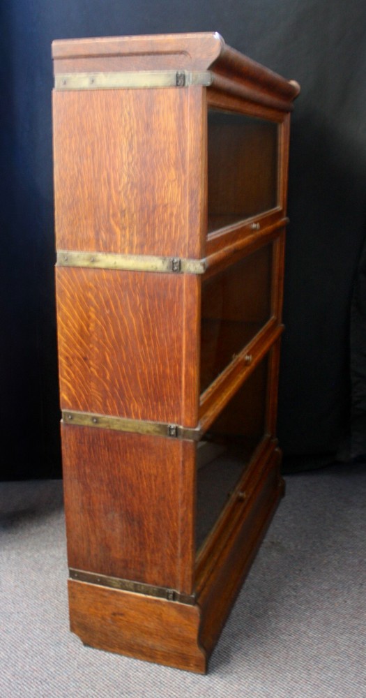 Globe-Wernicke 3-Stack Bookcase Arts & Crafts Barrister with Metal Side Brackets