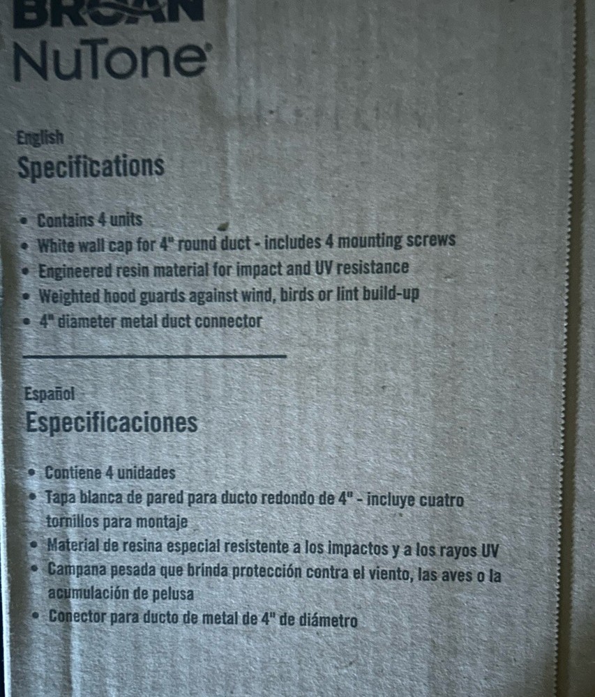 Broan-NuTone WC650 4" Wall Cap for 4” Round Duct