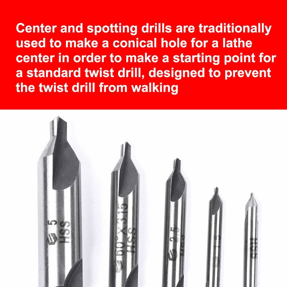 5pcs 1mm-5mm Center Drill Countersink Set 60° Angle Bits HSS Lathe Mill Press