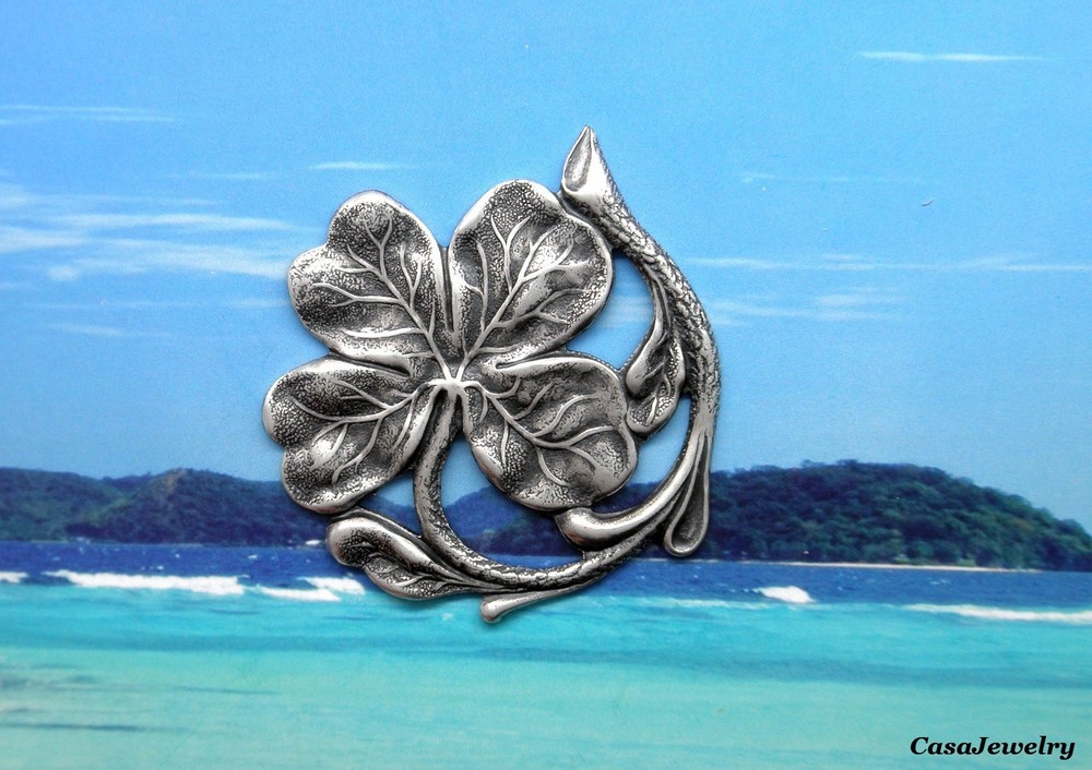 #5017 ANTIQUED .925 STERLING SILVER PLATED SHAMROCK COMPONENT - 1 Pc