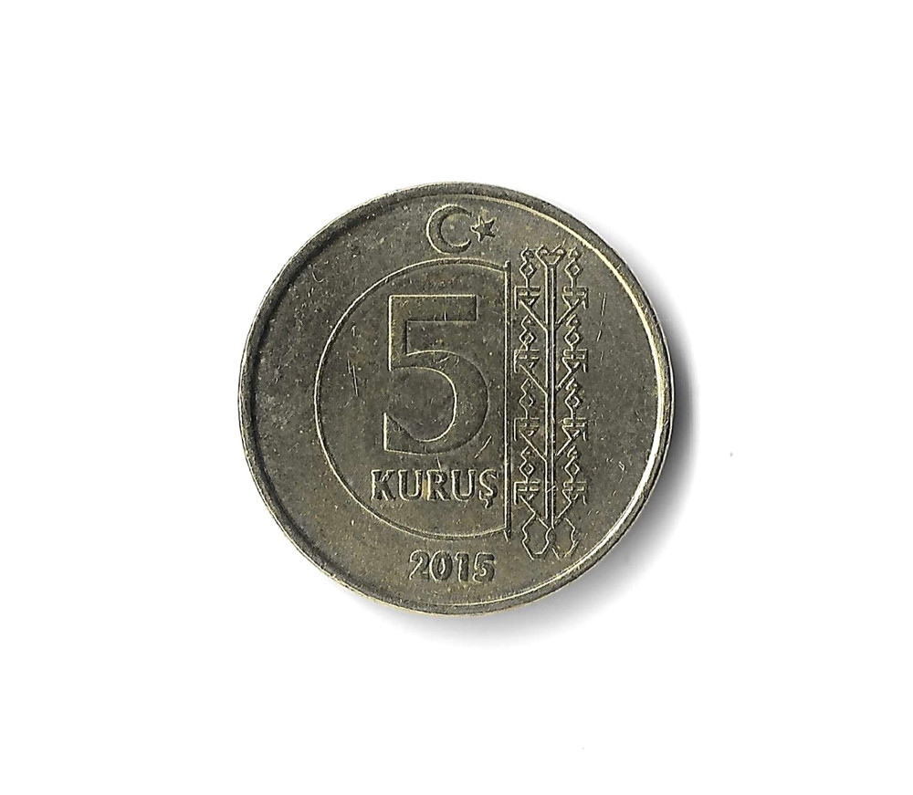 2015 Turkey - 5 Kurus - 193 - Nickel Brass - 2.9g