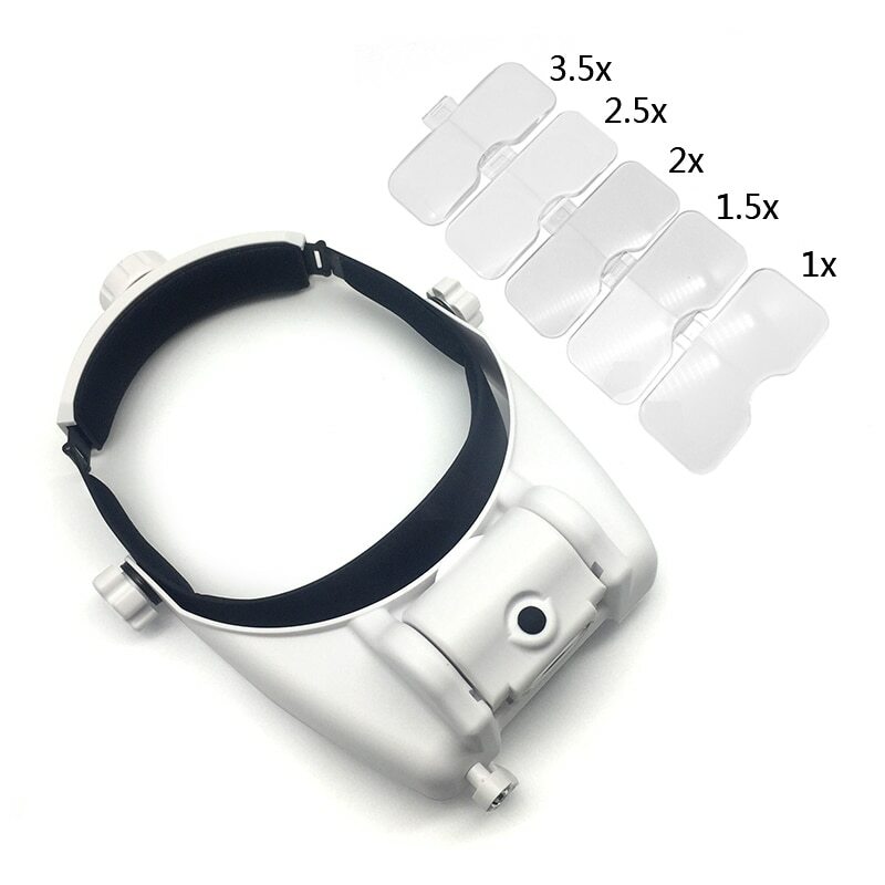 LED Light Magnifying Glass Adjustable Headband Magnifier Interchangeable Lens
