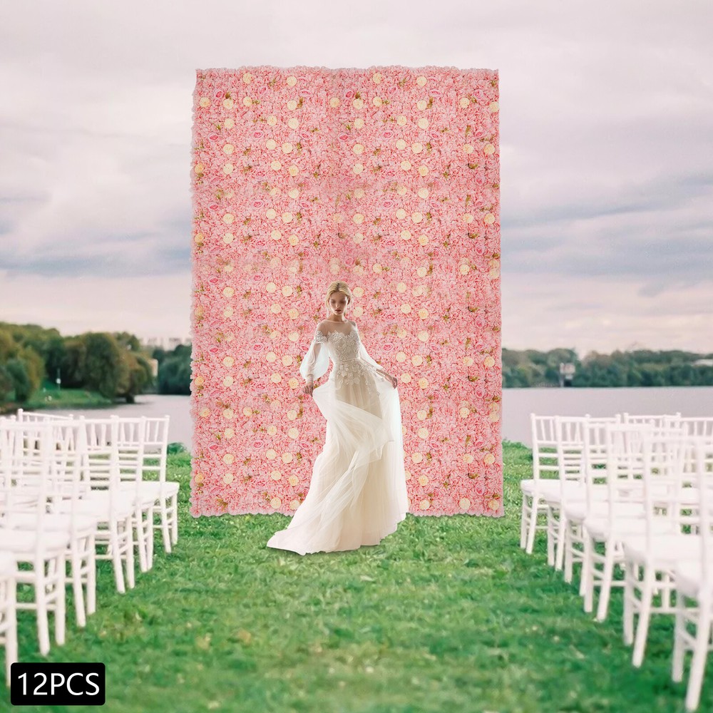 12pcs Artificial Flower Wall Background Silk Rose Mat For Wedding Backdrop Wall