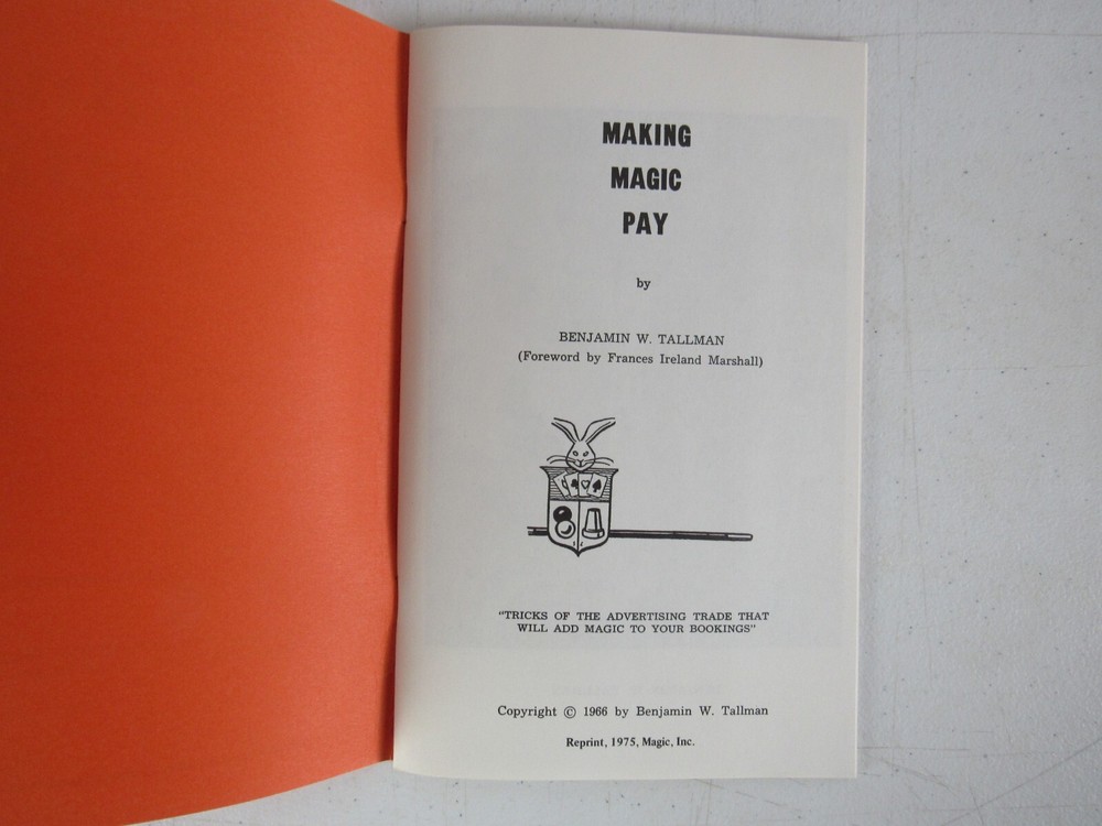 Benjamin Tallman Making Magic Pay 1975 Magic Tricks MZ11F