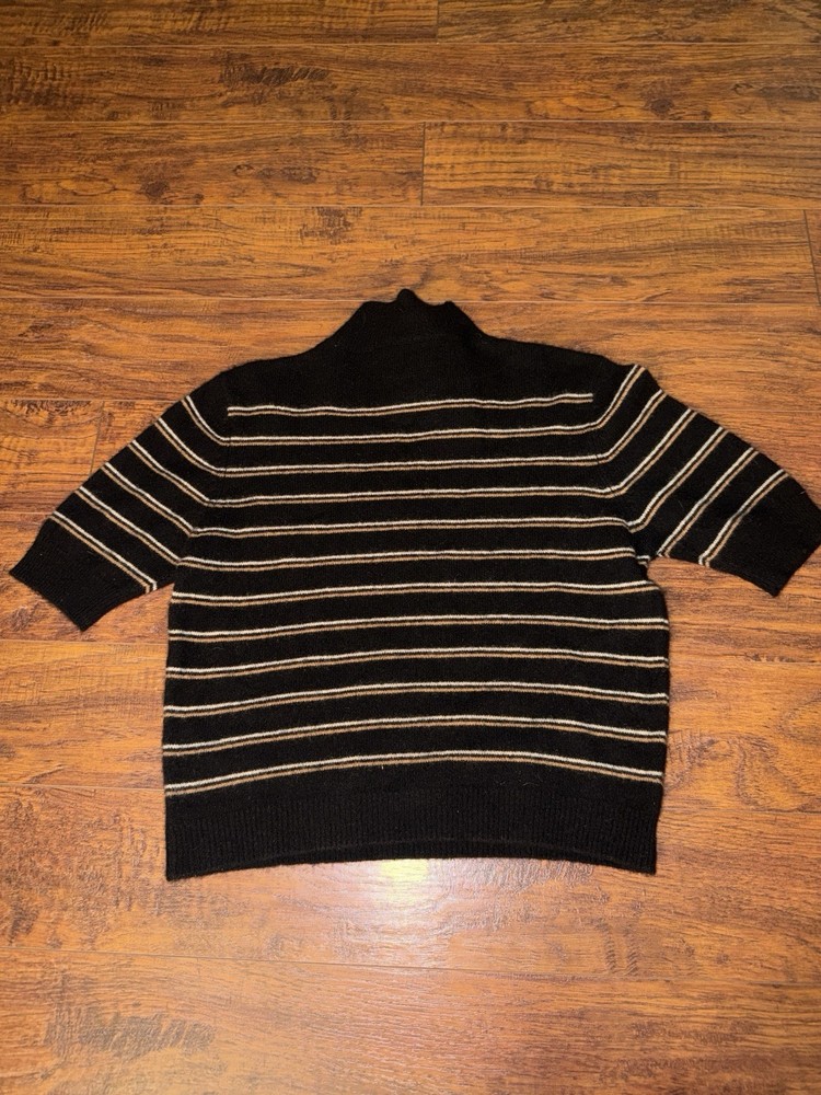 Frame Medium Black Brown Mock Neck Cashmere Sweater