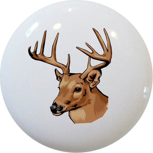DEER Buck CABINET Dresser DRAWER Pull KNOB Ceramic