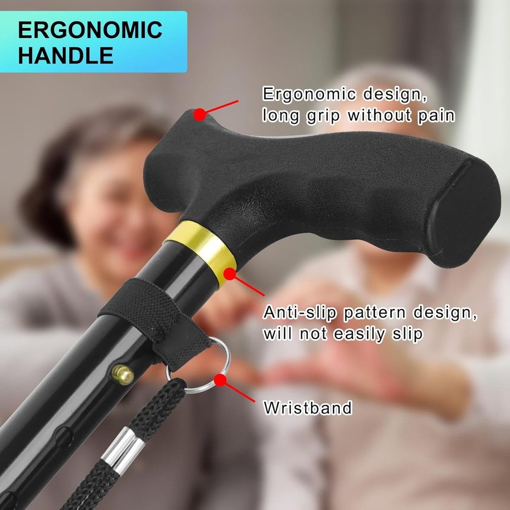 Folding Cane, Walking Height adjustment according to your requirements, Black