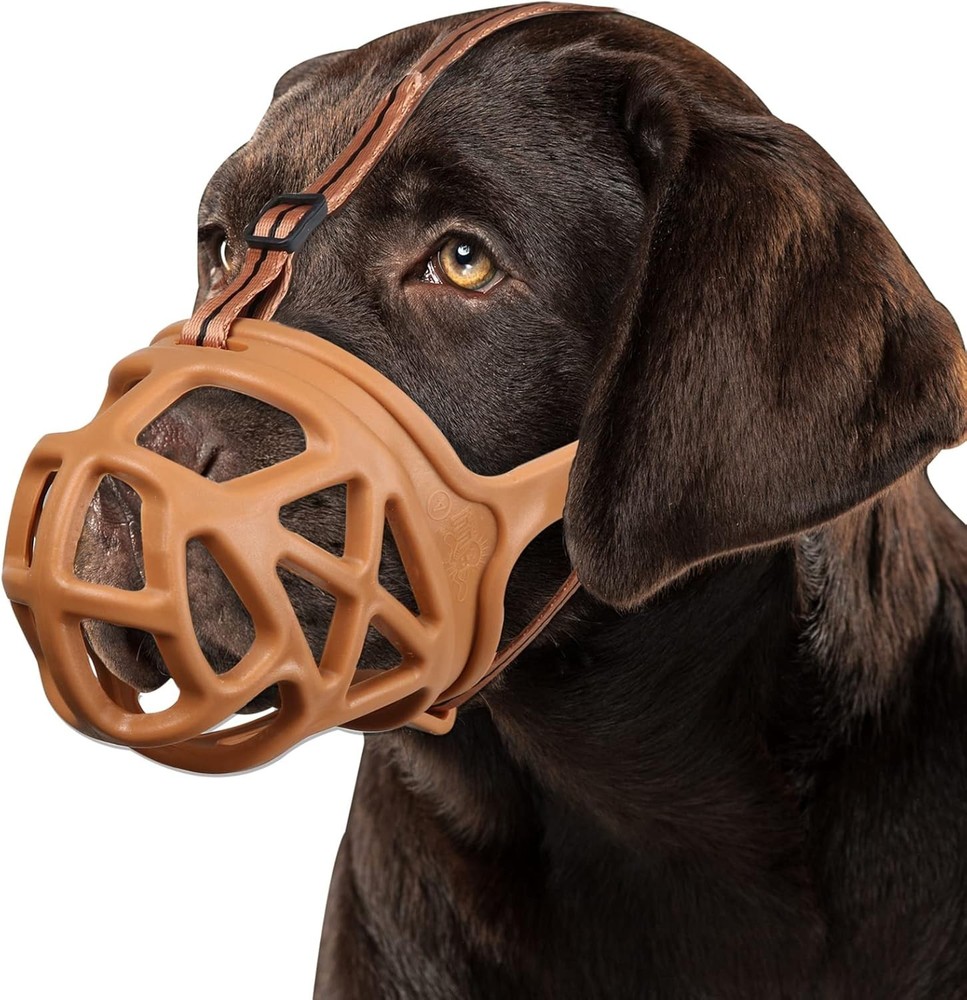 Brown Rubber Dog Muzzle for Training, Grooming